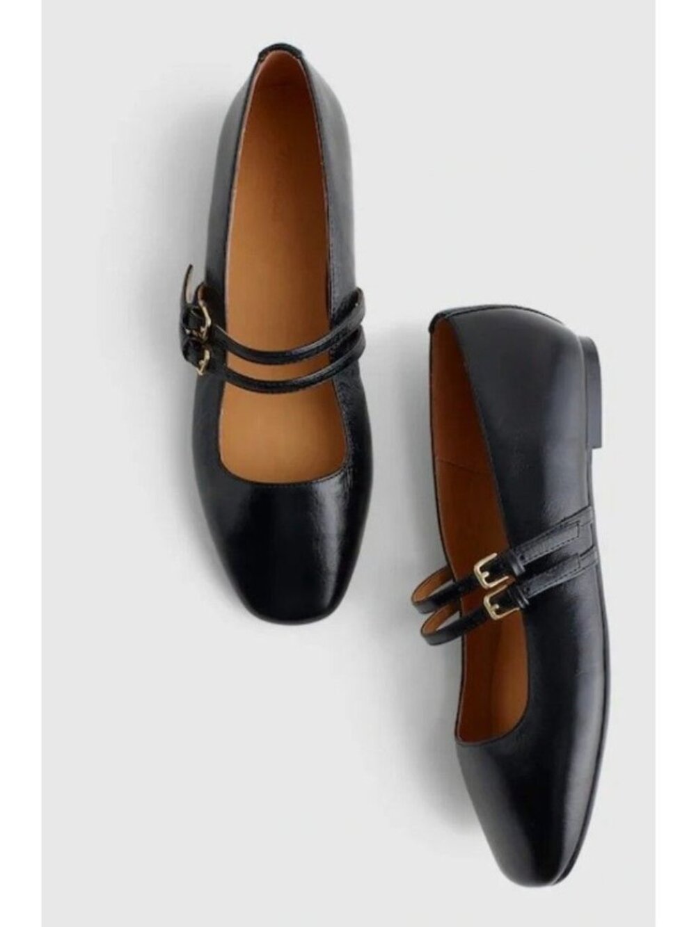 New Madewell Greta Double Strap Ballet Flats Black Leather Women's Size 6.5